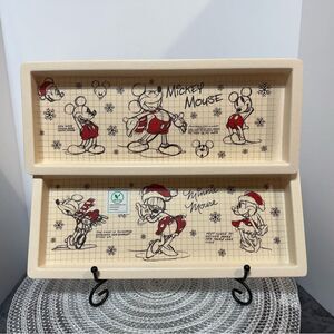 Disney Minnie and Mickey Mouse Bamboo Sketchbook Christmas Trays Set of 2 NWT